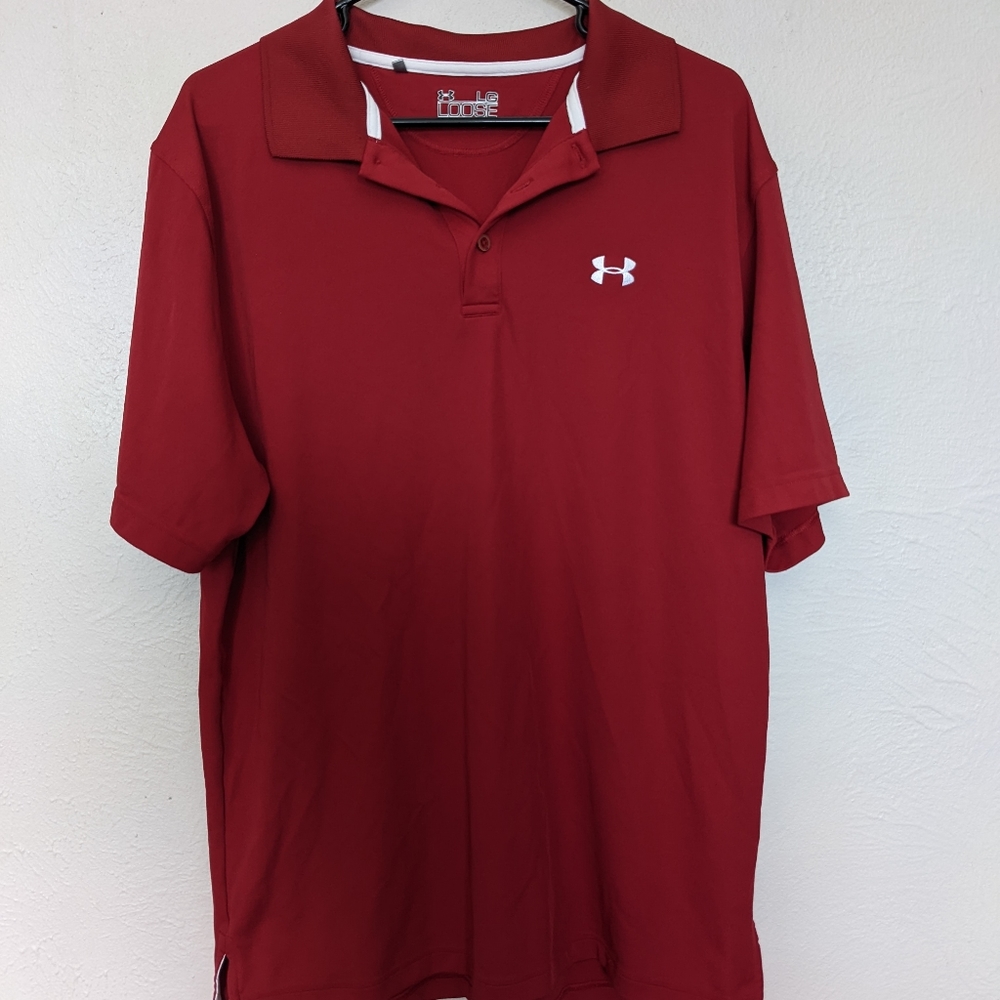 Under Armour Large Red Polo Tee (Loose) - Like New